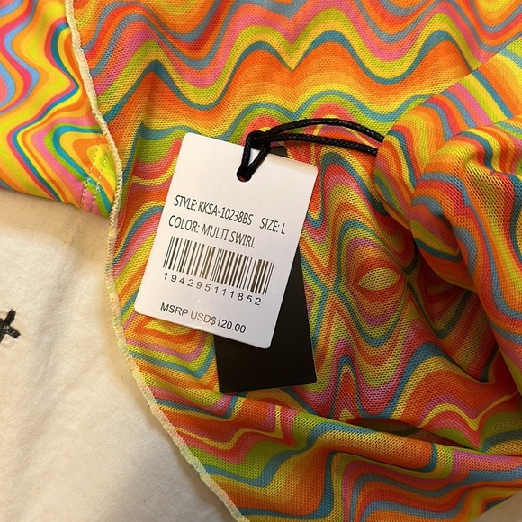 Kendall + Kylie 3 Piece Multi Swirl Swimsuit Set Size Large Pink Orange Blue - Picture 4 of 7